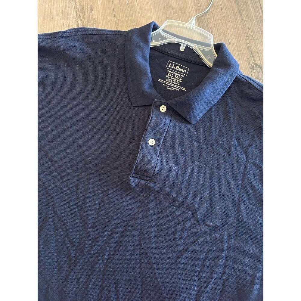 L.L. Bean Mens Polo Cotton Shirt Long Sleeve Navy Blue  Cotton Size XXL Tall